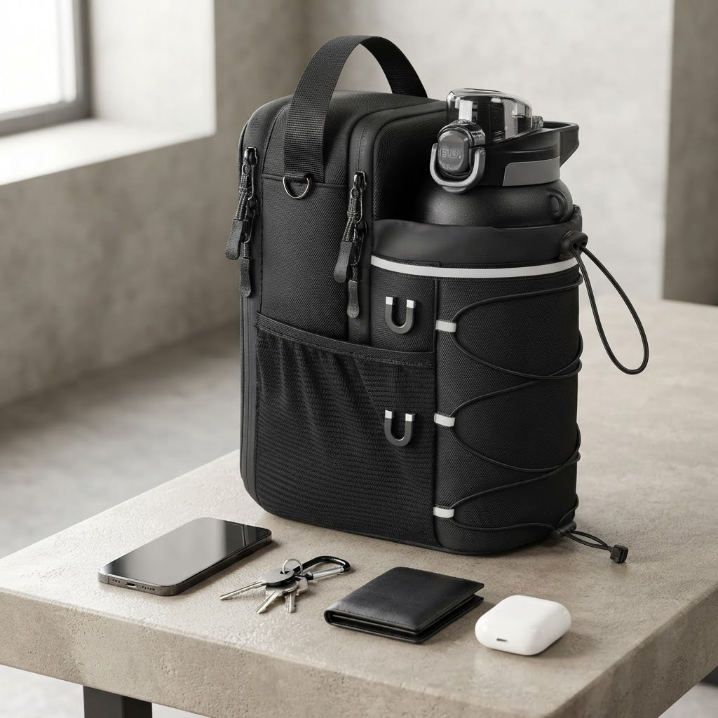 SPARTHEX Magnetic Gym Bag - bottle, phone, keys, wallet and earbuds